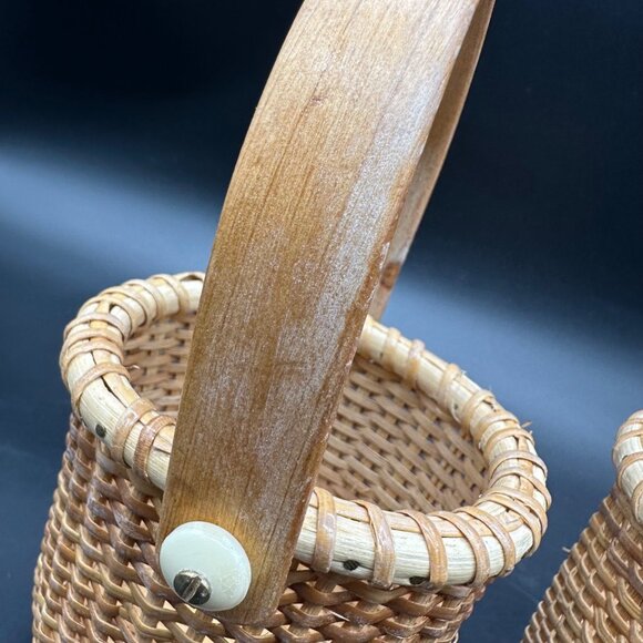 Vintage Nantucket Baskets Handcrafted Woven Swing Handle Set of 2 Boho Farmhouse - Picture 10 of 12